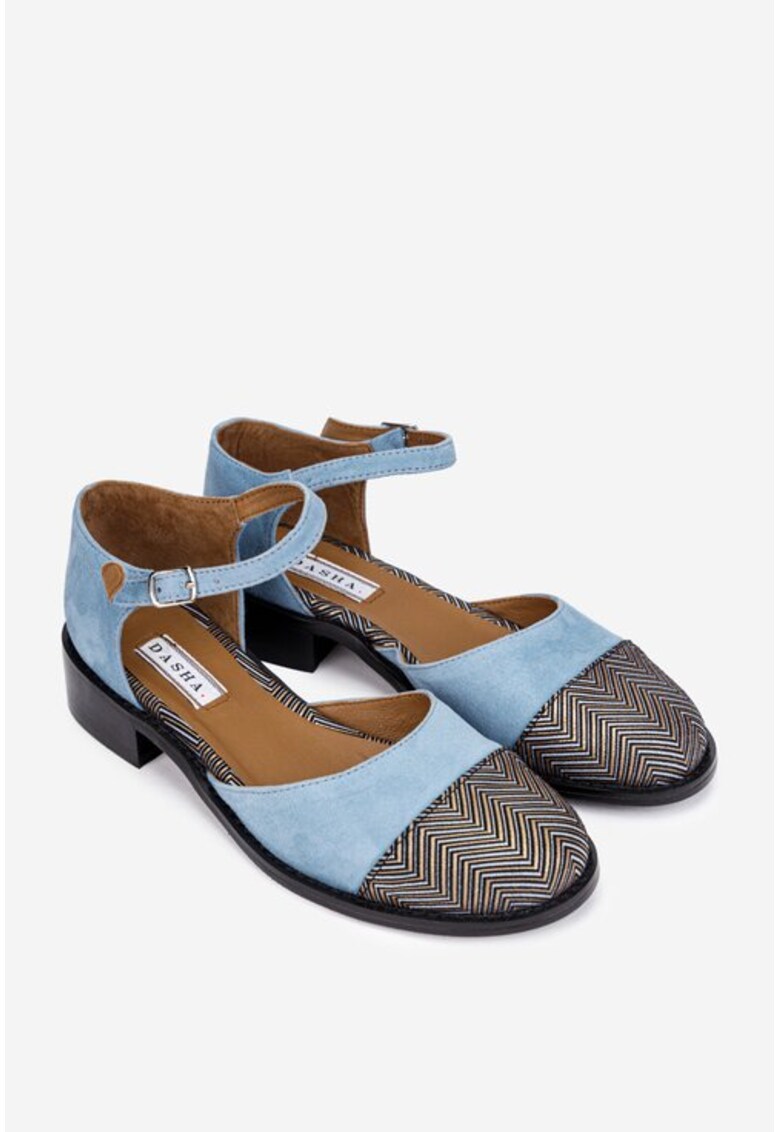 Pantofi dama din piele intoarsa bleu cu imprimeu Pantofi dama din piele intoarsa bleu cu imprimeu
