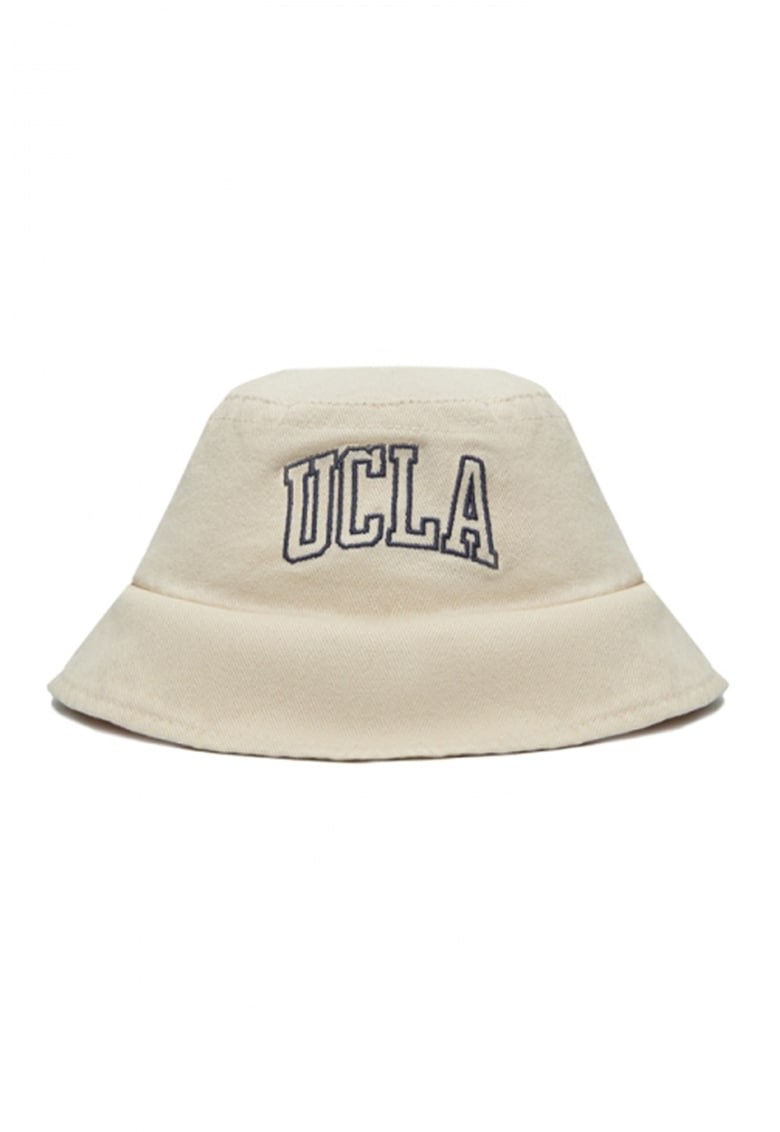 Palarie bucket unisex cu broderie logo Joaquin - Alb fildes/Bleumarin