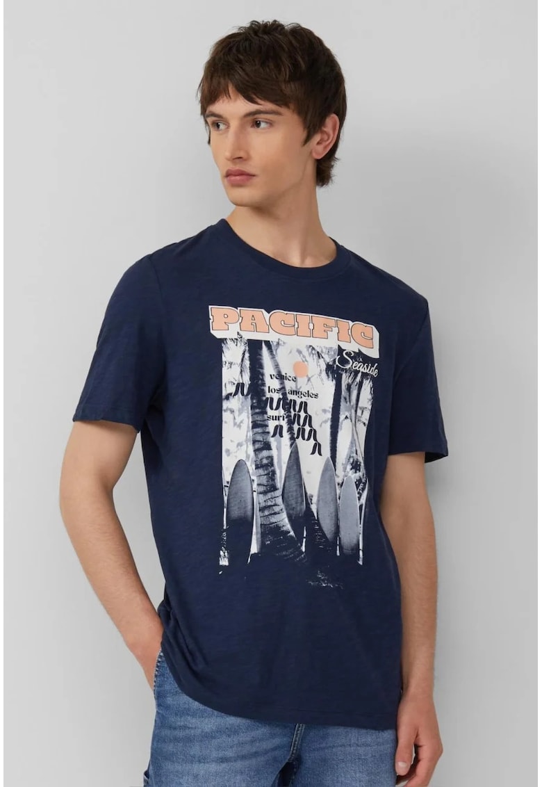 Tricou barbati cu decolteu la baza gatului - Regular Fit din bumbac - Bleumarin