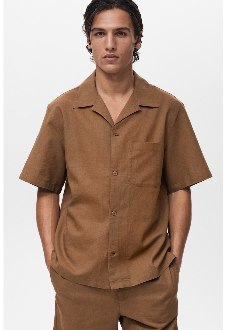 Camasa din amestec de in cu maneci scurte