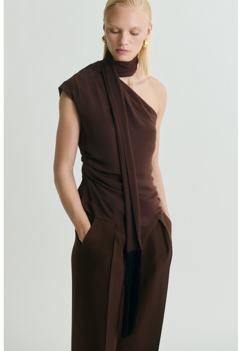 Pantaloni drepti cu talie medie - Maro