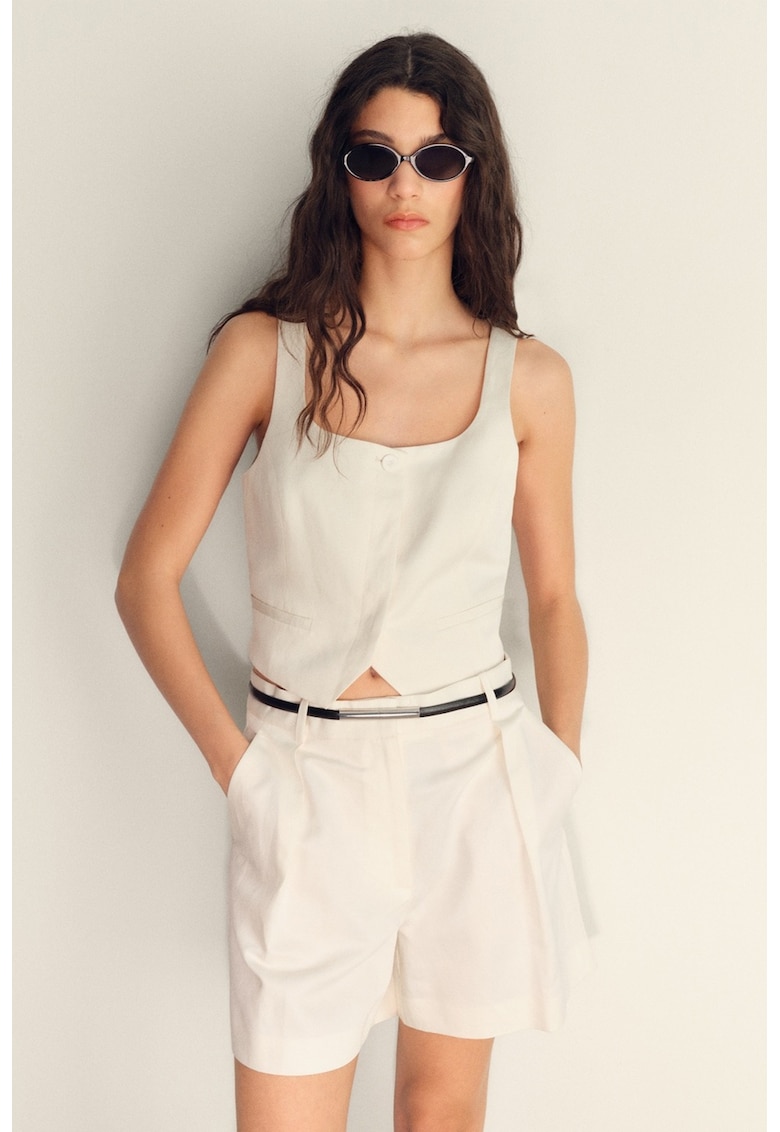 Pantaloni scurti din amestec de in - Crem