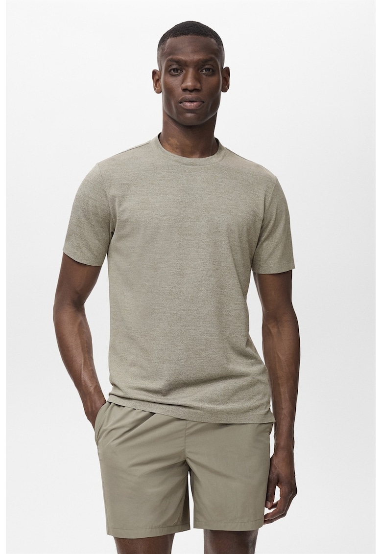 Tricou uni cu decolteu la baza gatului - Gri melange