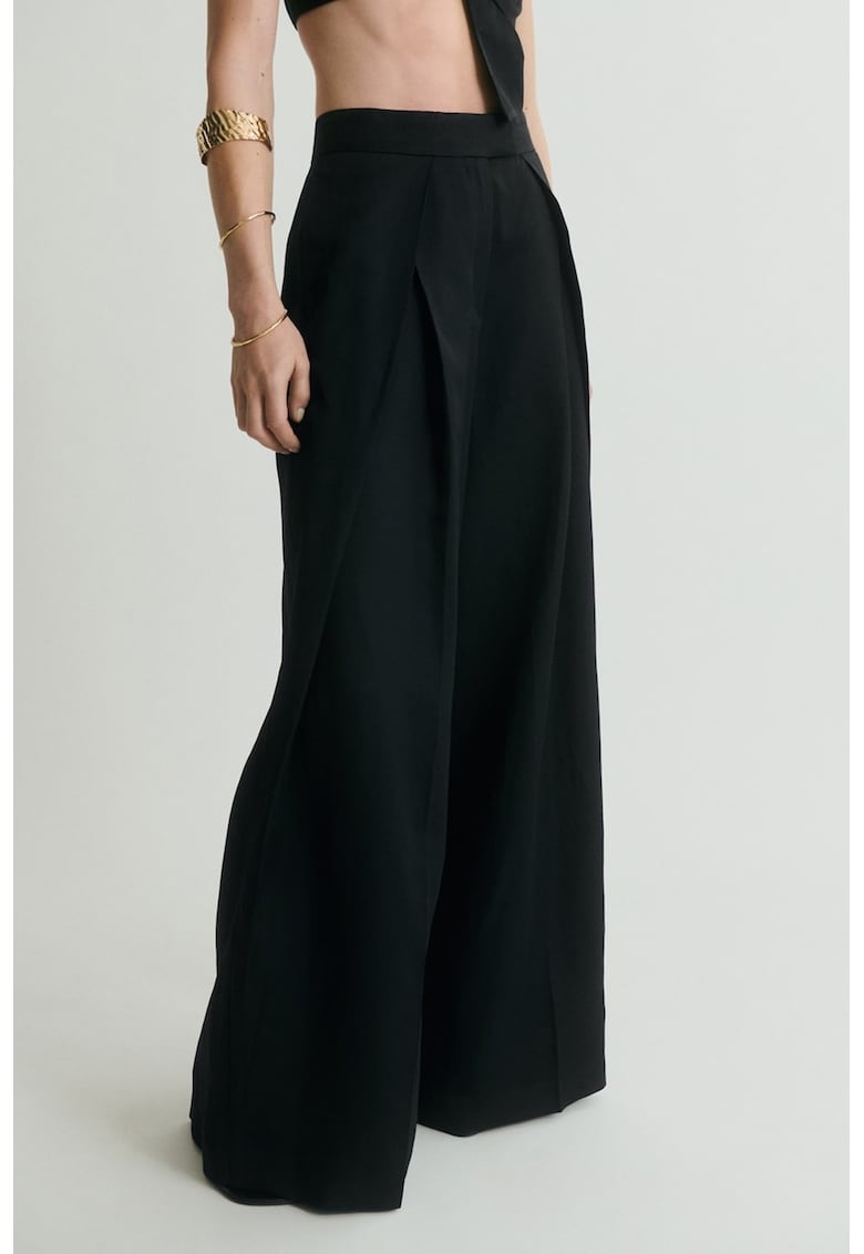 Pantaloni ampli din amestec de in - Negru