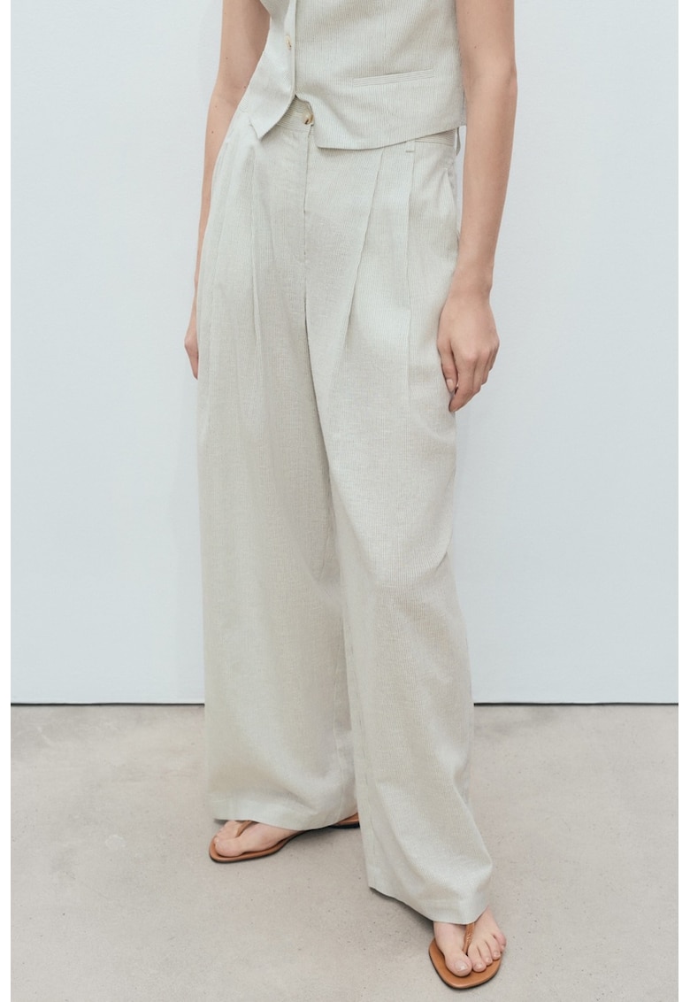 Pantaloni evazati din amestec de in cu model in dungi
