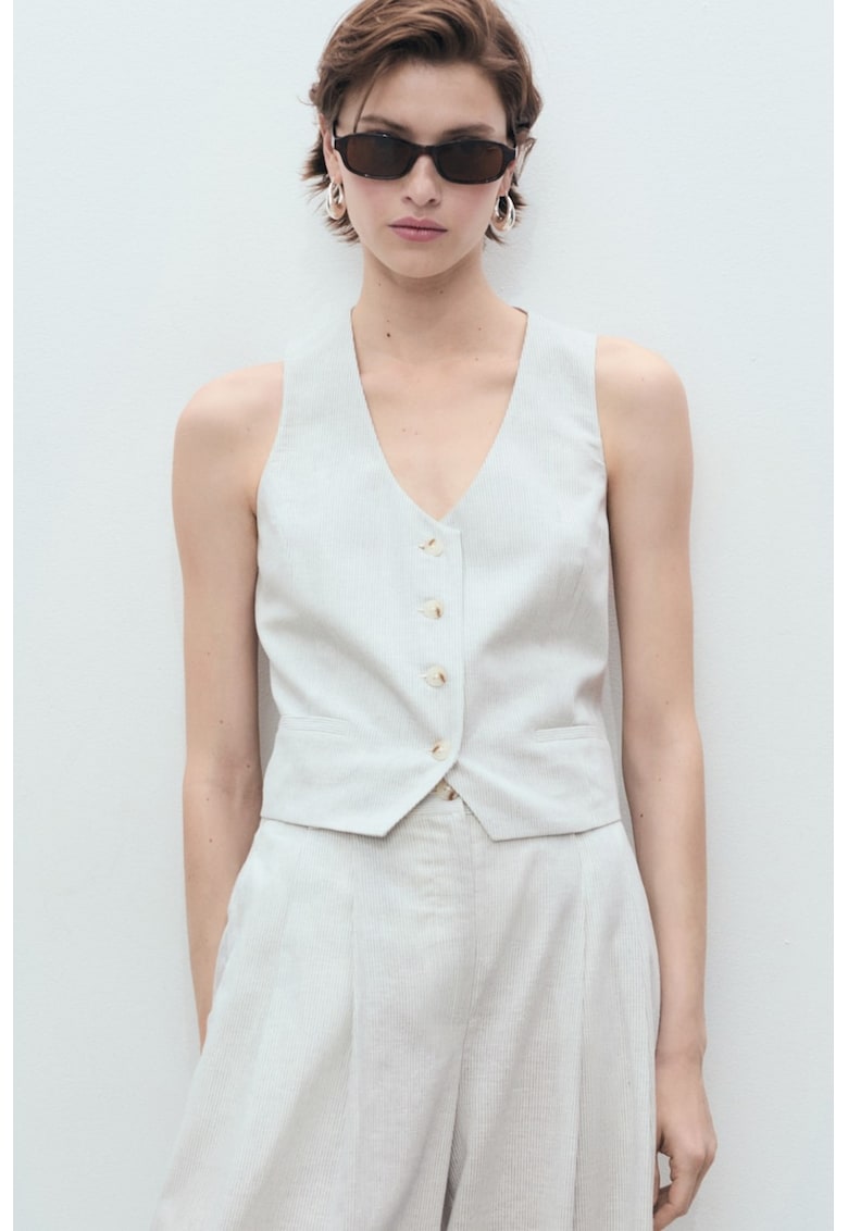 Vesta crop din amestec de in cu buzunare cu refilet