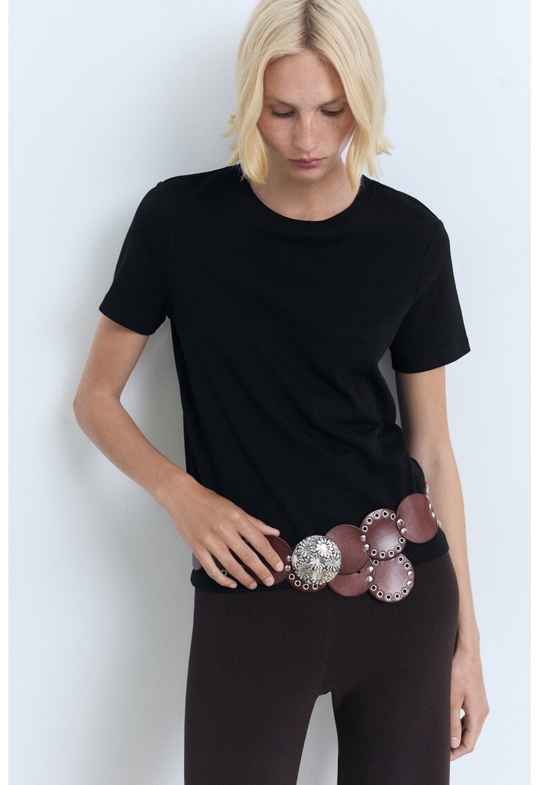 Tricou cu decolteu la baza gatului Rita - Negru