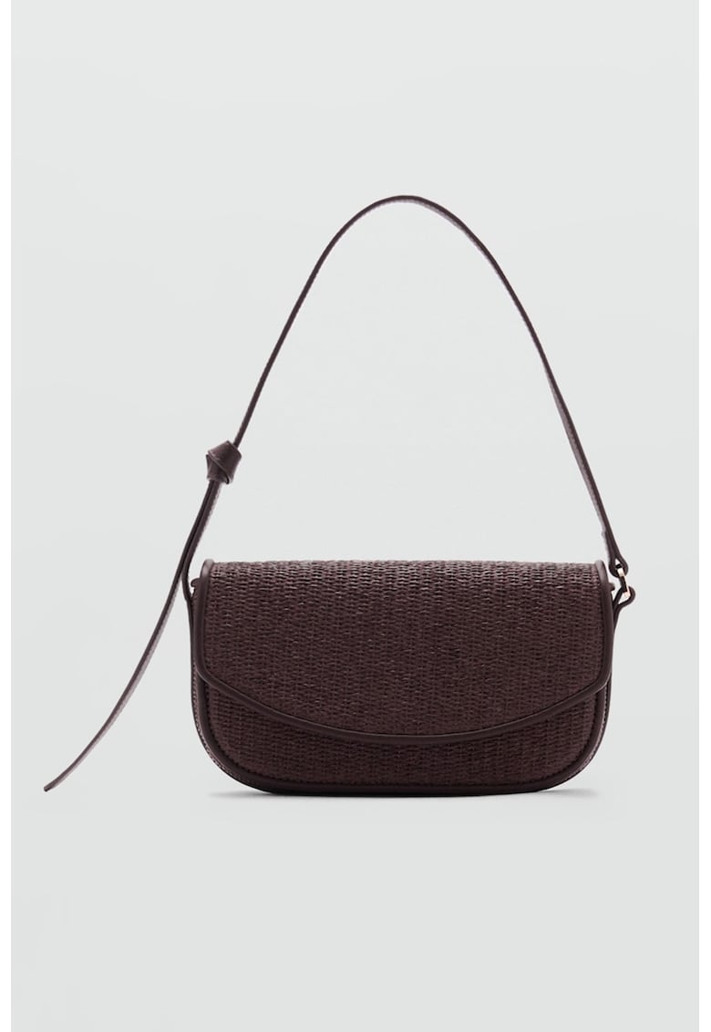 Geanta crossbody din rafie cu clapa - Maro inchis