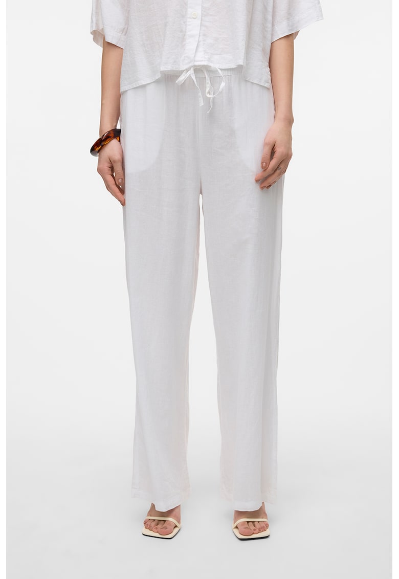 Pantaloni vaporosi din amestec de in cu snur