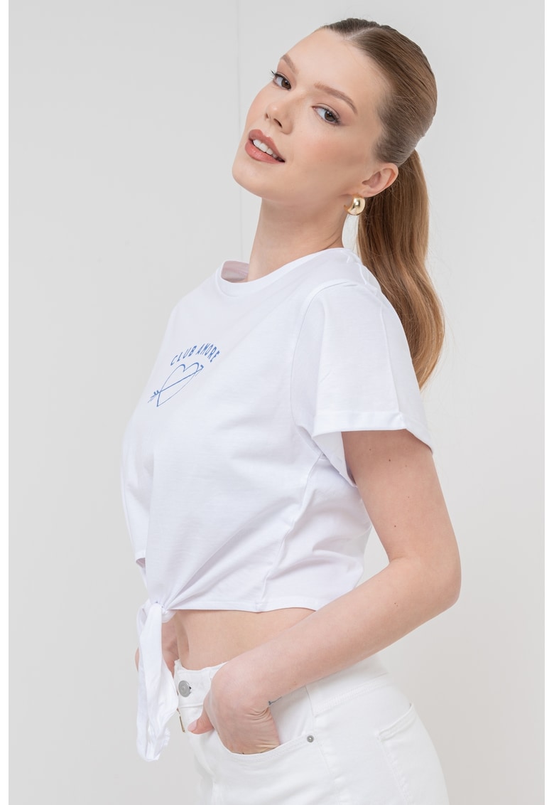 Tricou crop de bumbac organic Cami - Alb/Albastru