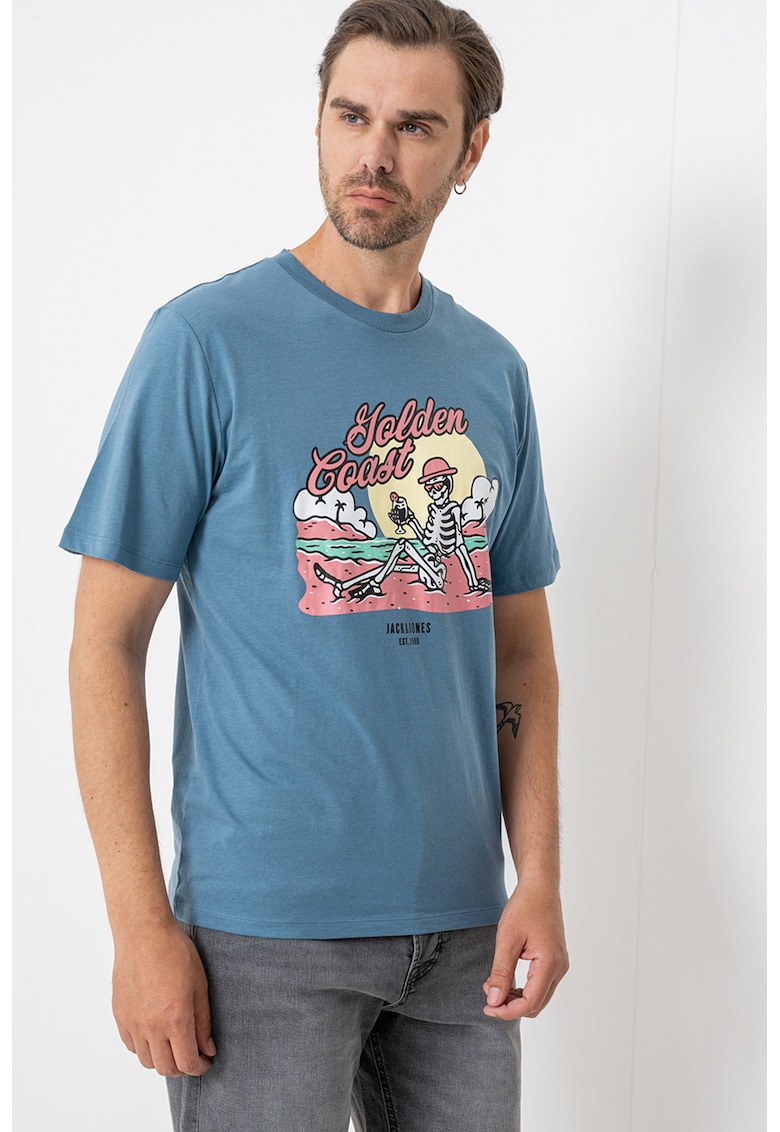 Tricou cu imprimeu grafic - Albastru prafuit/Galben pal/Roz prafuit