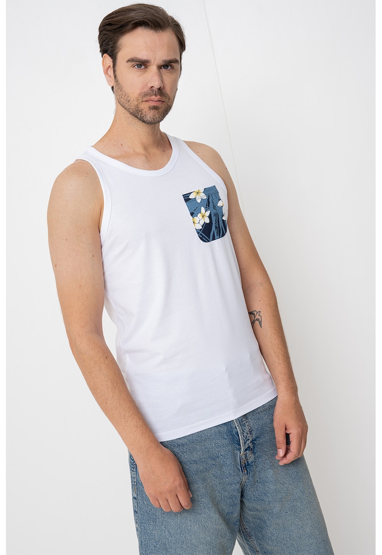 Top din bumbac cu buzunar pe piept