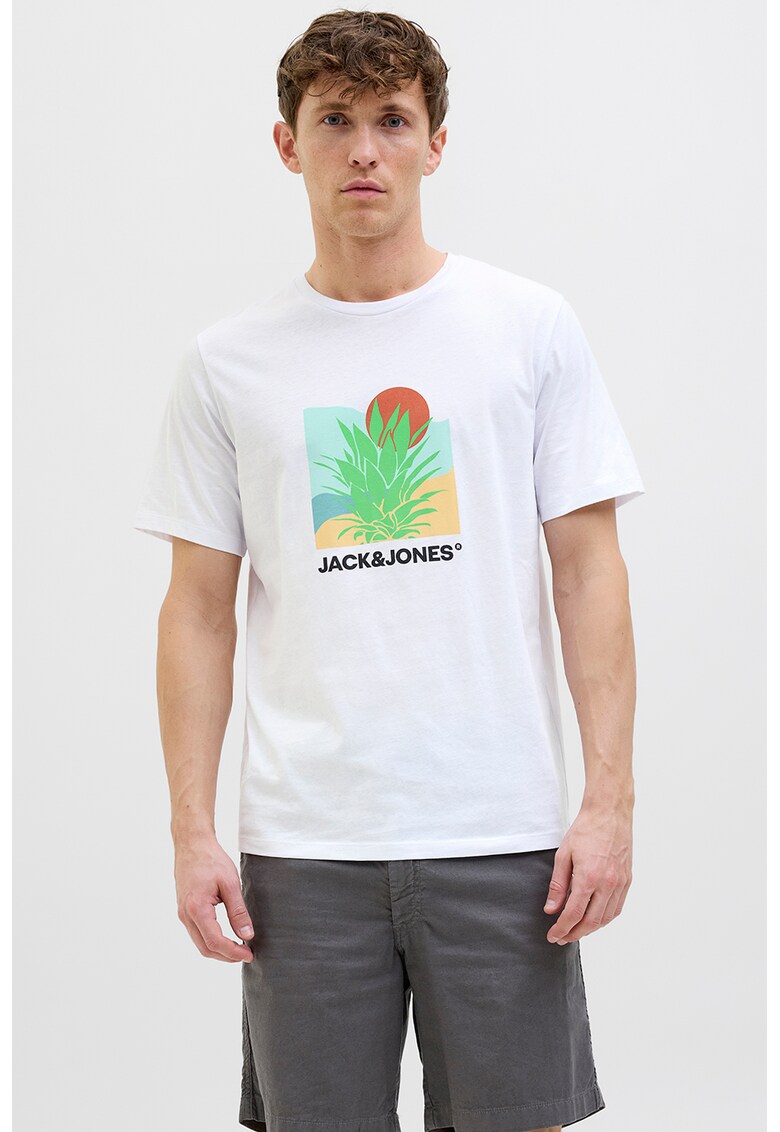 Tricou cu decolteu la baza gatului si imprimeu