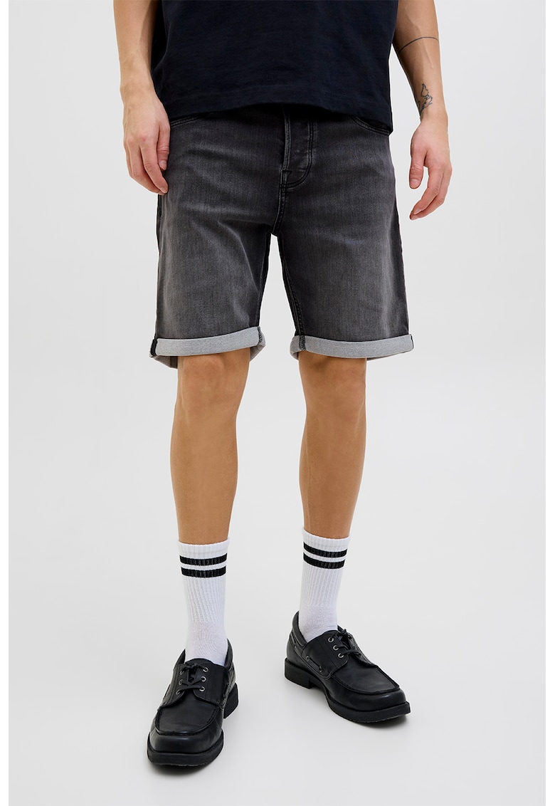 Blugi scurti cu talie joasa si aspect decolorat - Negru stins