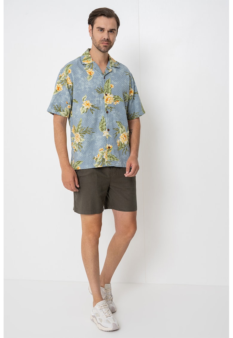 Camasa relaxed fit cu maneci scurte - Albastru pastel/Galben sofran/Verde feriga