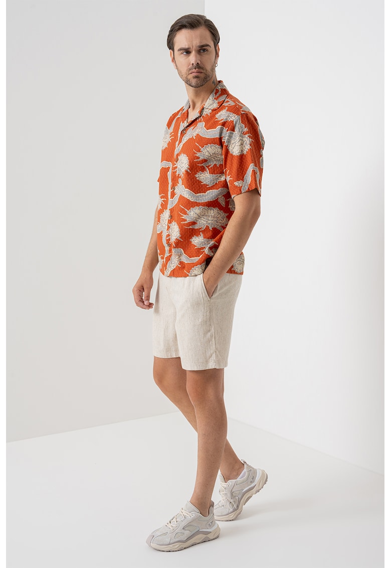Camasa relaxed fit cu maneci scurte - Portocaliu inchis/Bej deschis/Lila pal