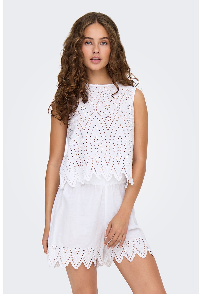 Top din bumbac cu perforatii