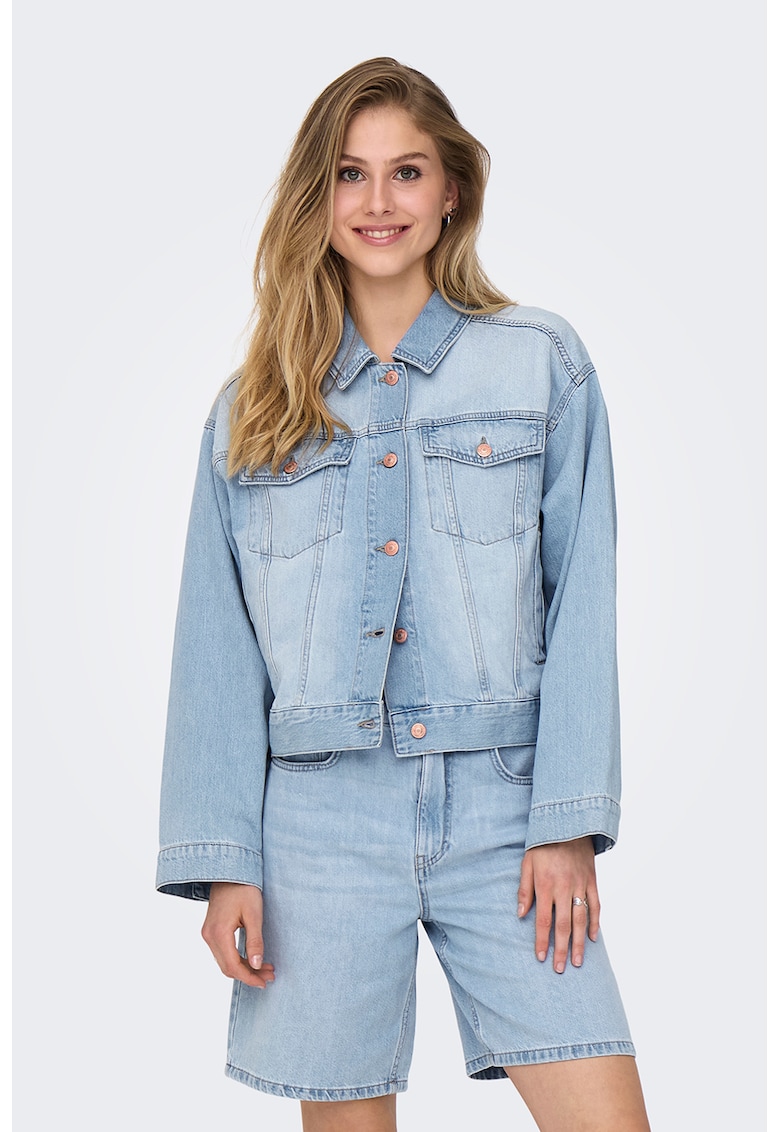 Jacheta din denim cu maneci cazute