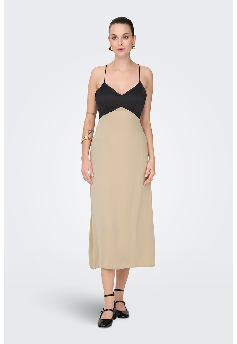 Rochie midi cu croiala dreapta si bretele inguste