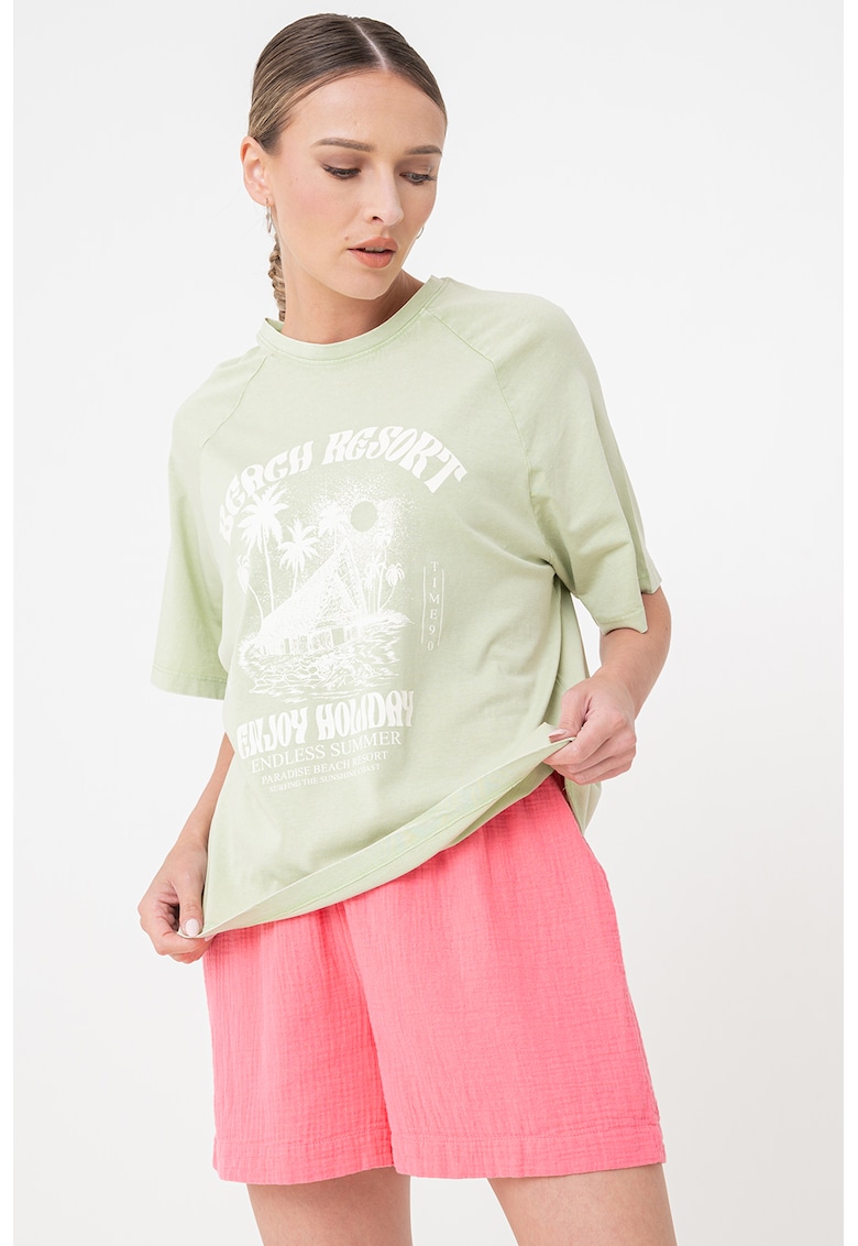 Tricou supradimensionat cu imprimeu si maneci raglan