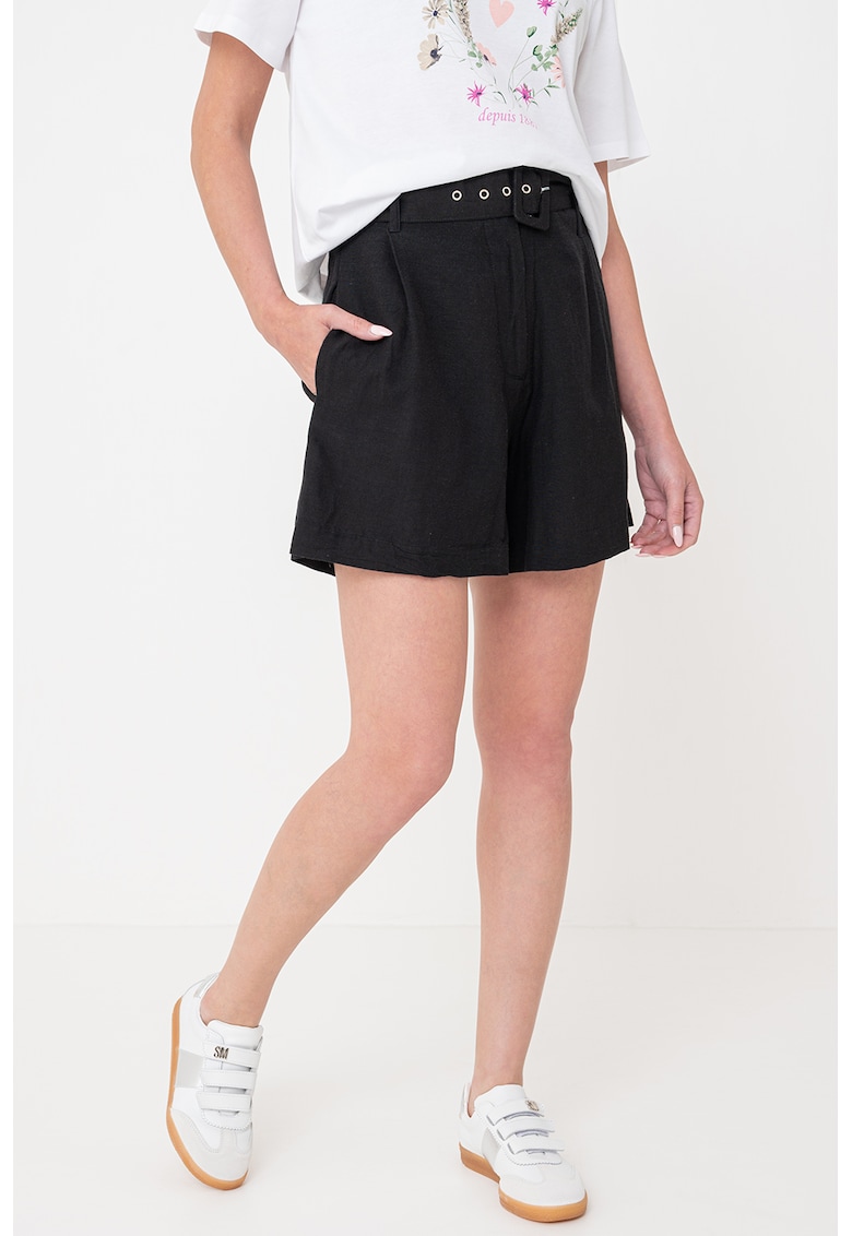 Pantaloni scurti din amestec de in cu o curea in talie