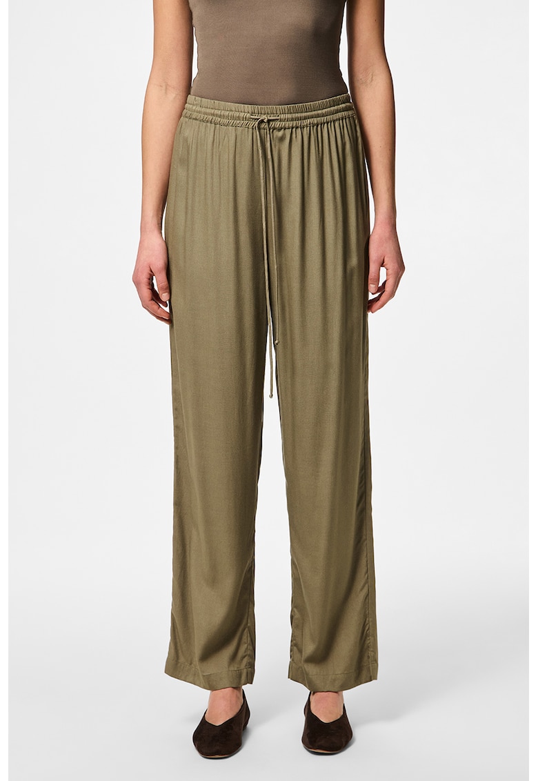 Pantaloni evazati cu cordon in talie