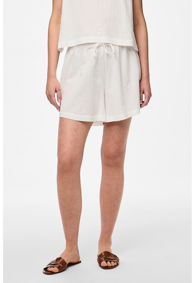 Pantaloni scurti din bumbac organic cu croiala evazata si cordon in talie