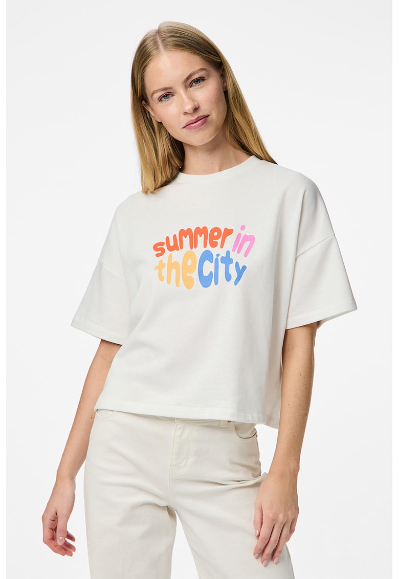 Tricou cu imprimeu text - Alb fildes