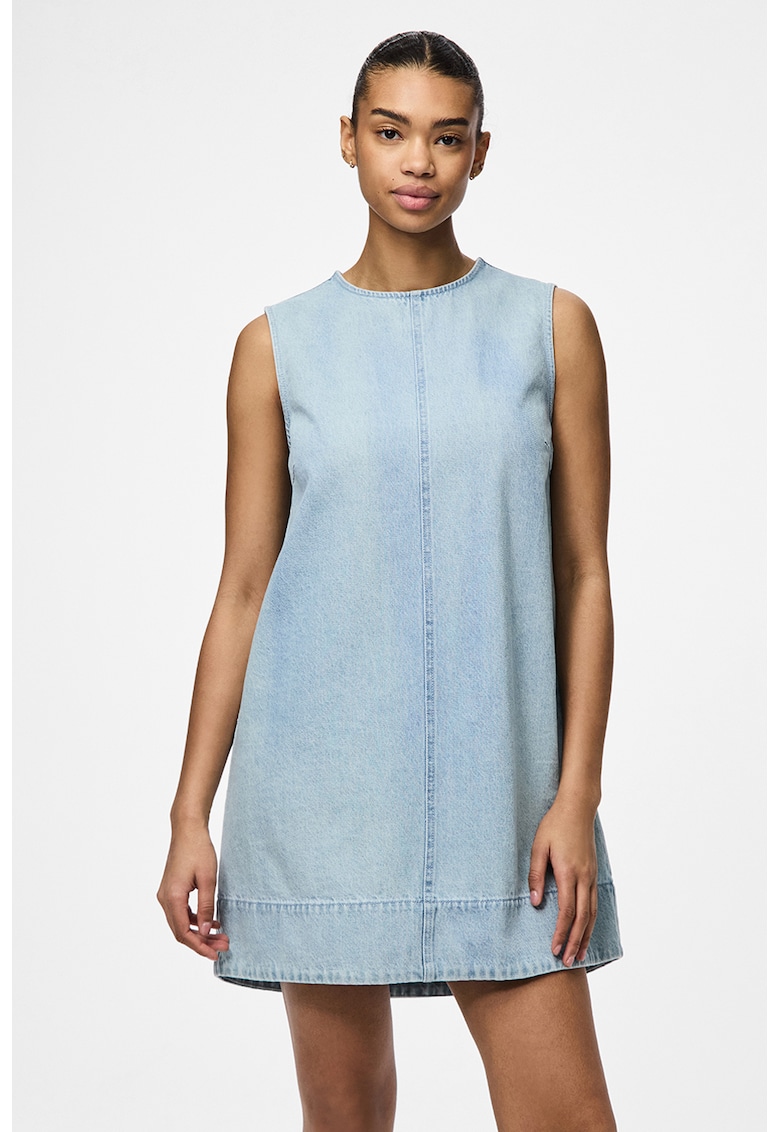 Rochie scurta din material chambray si croiala in A