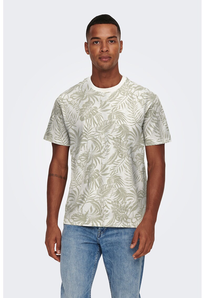 Tricou cu imprimeu grafic - Alb/Verde pal