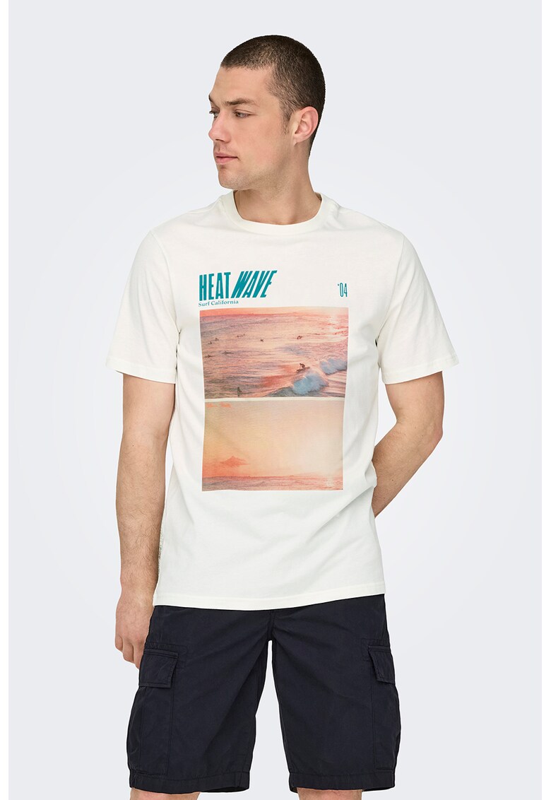 Tricou de bumbac organic - Portocaliu pal/Alb murdar