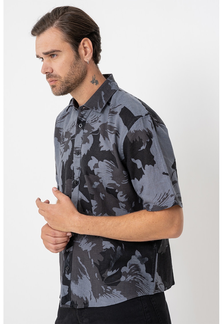 Camasa regular fit din amestec de in si bumbac