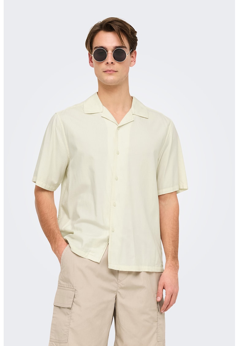 Camasa din bumbac si modal cu model uni Camasa din bumbac si modal cu model uni