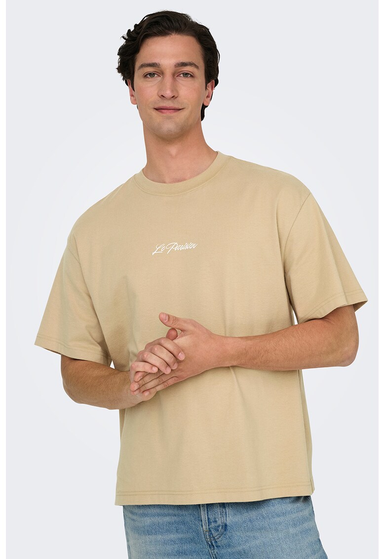 Tricou din bumbac cu imprimeu pe partea din spate - Galben mustar