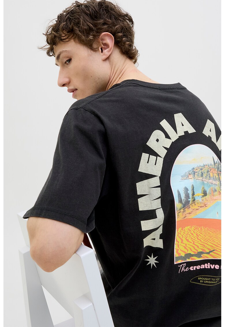 Tricou din bumbac cu imprimeu pe partea din spate - Negru/Galben