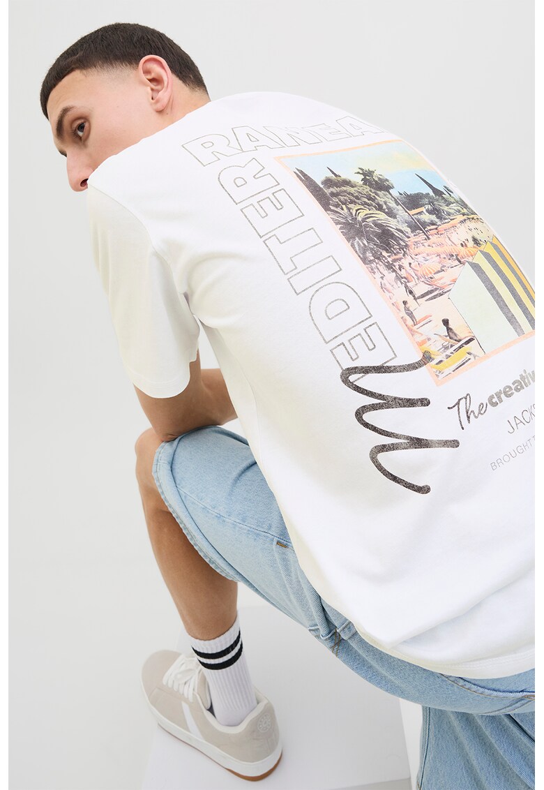 Tricou din bumbac cu imprimeu pe partea din spate - Negru stins/Alb optic