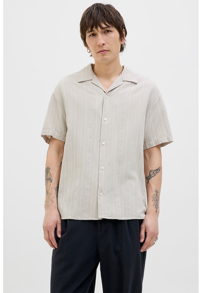 Camasa din amestec de in cu model in dungi