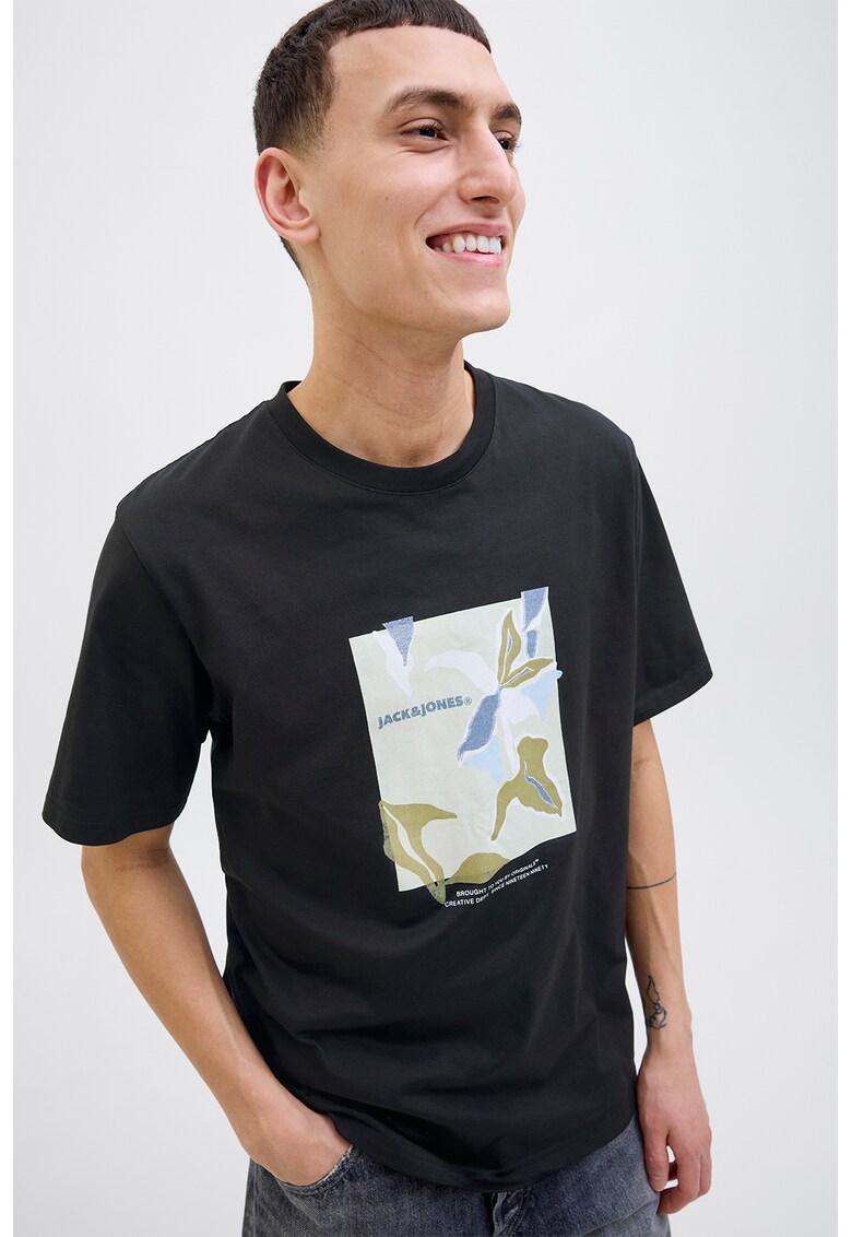 Tricou lejer cu imprimeu - Negru/Verde pal