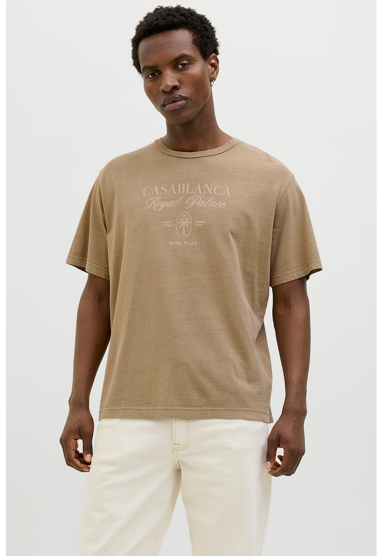 Tricou cu imprimeu text - Maro taupe