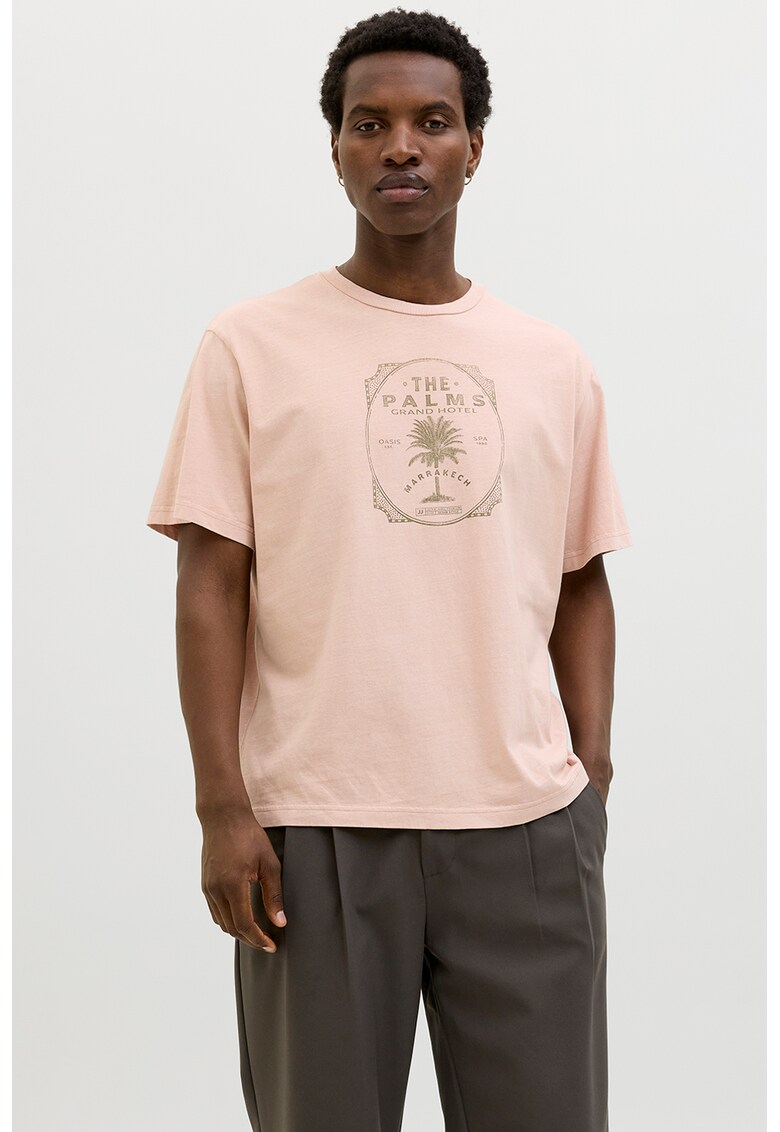 Tricou cu imprimeu text - Roz pal