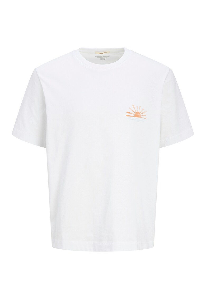 Tricou de bumbac cu imprimeu - Portocaliu pal/Alb murdar/Albastru deschis