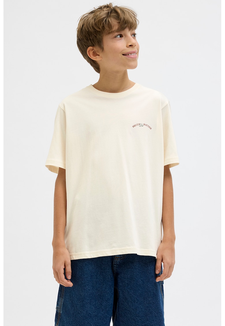 Tricou cu imprimeu si maneci cazute - Crem