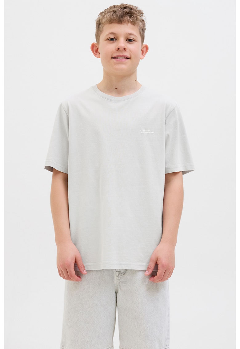 Tricou lejer de bumbac - Alb/Gri deschis