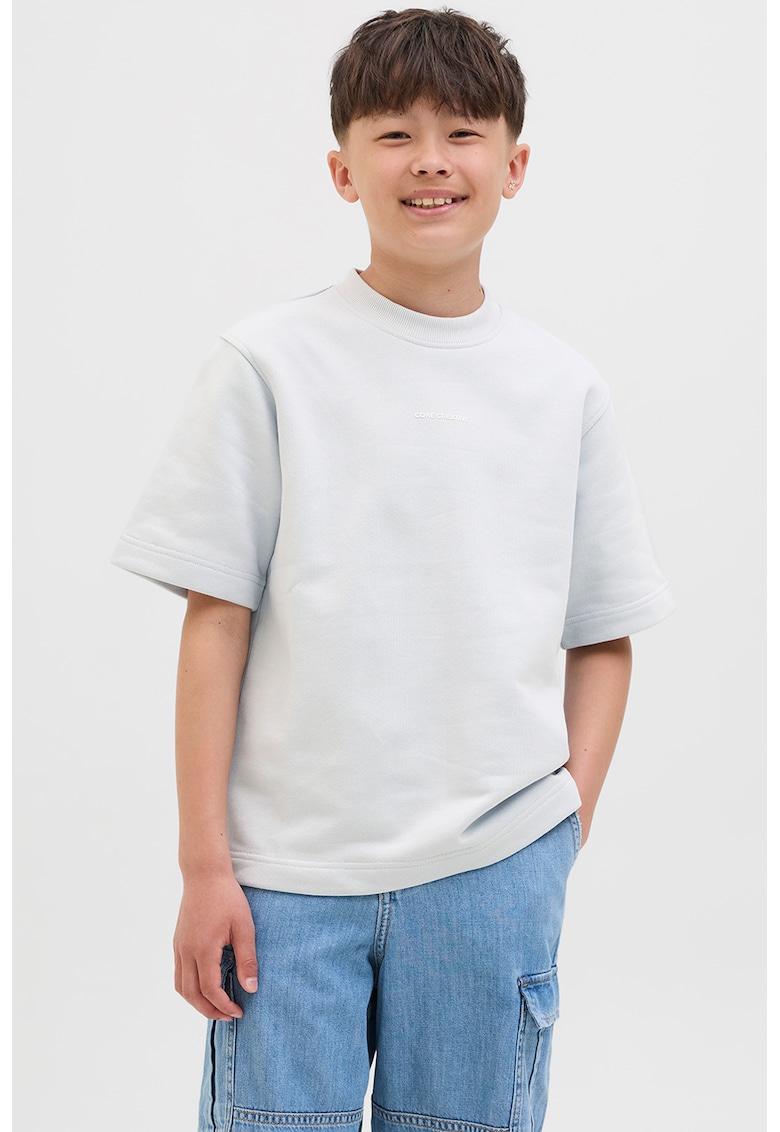 Tricou de bumbac cu decolteu la baza gatului - Gri deschis