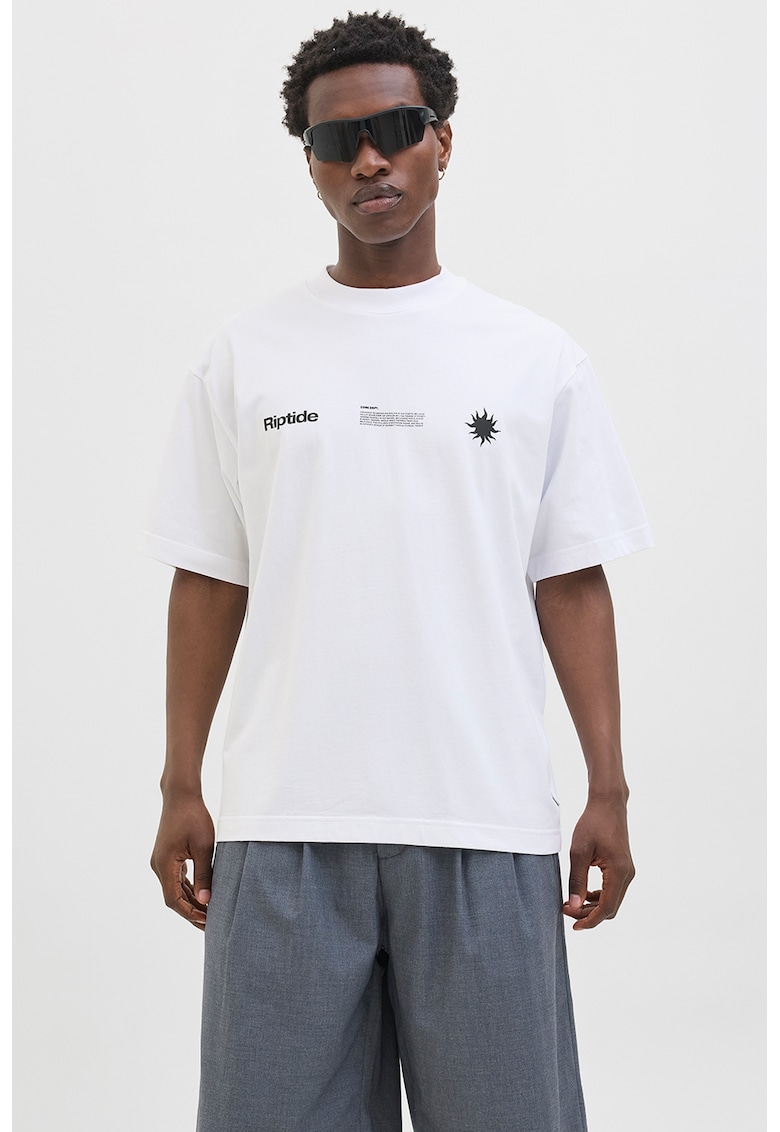 Tricou lejer cu imprimeu text - Negru stins/Alb murdar