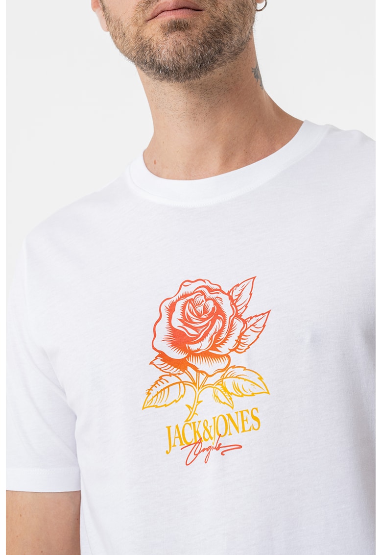 Tricou cu decolteu la baza gatului si logo - Coral/Alb optic