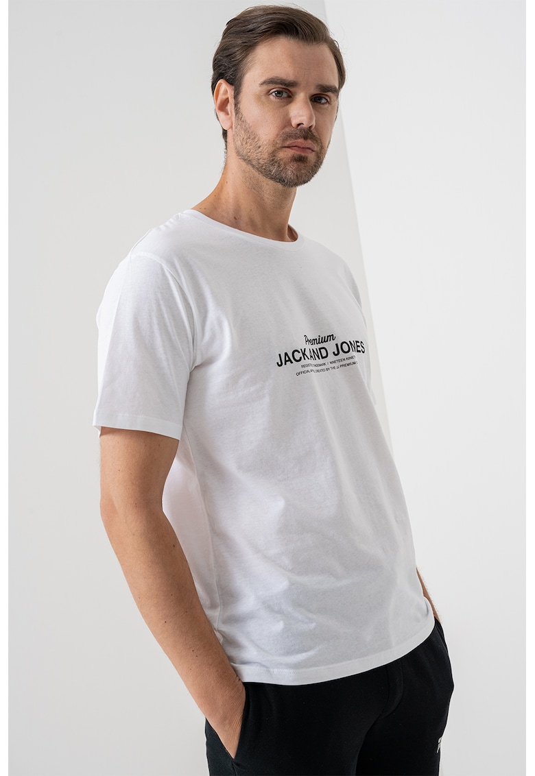 Tricou regular fit cu imprimeu logo - Negru stins/Alb optic