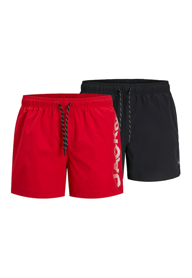 Pantaloni scurti de baie cu snur de ajustare si model uni