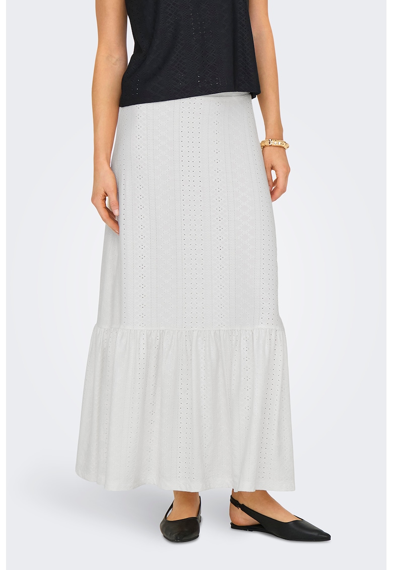 Fusta lunga cu model din dantela Sangallo si terminatie cu volane