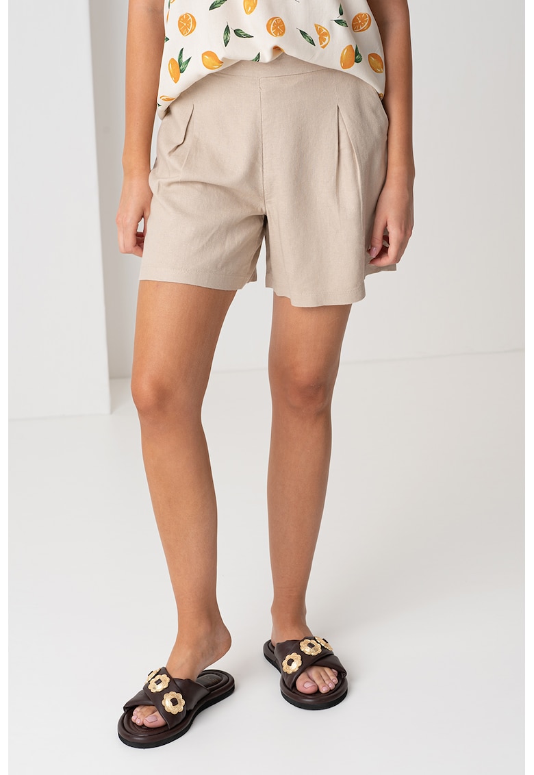 Pantaloni scurti din amestec de in - Maro nisip